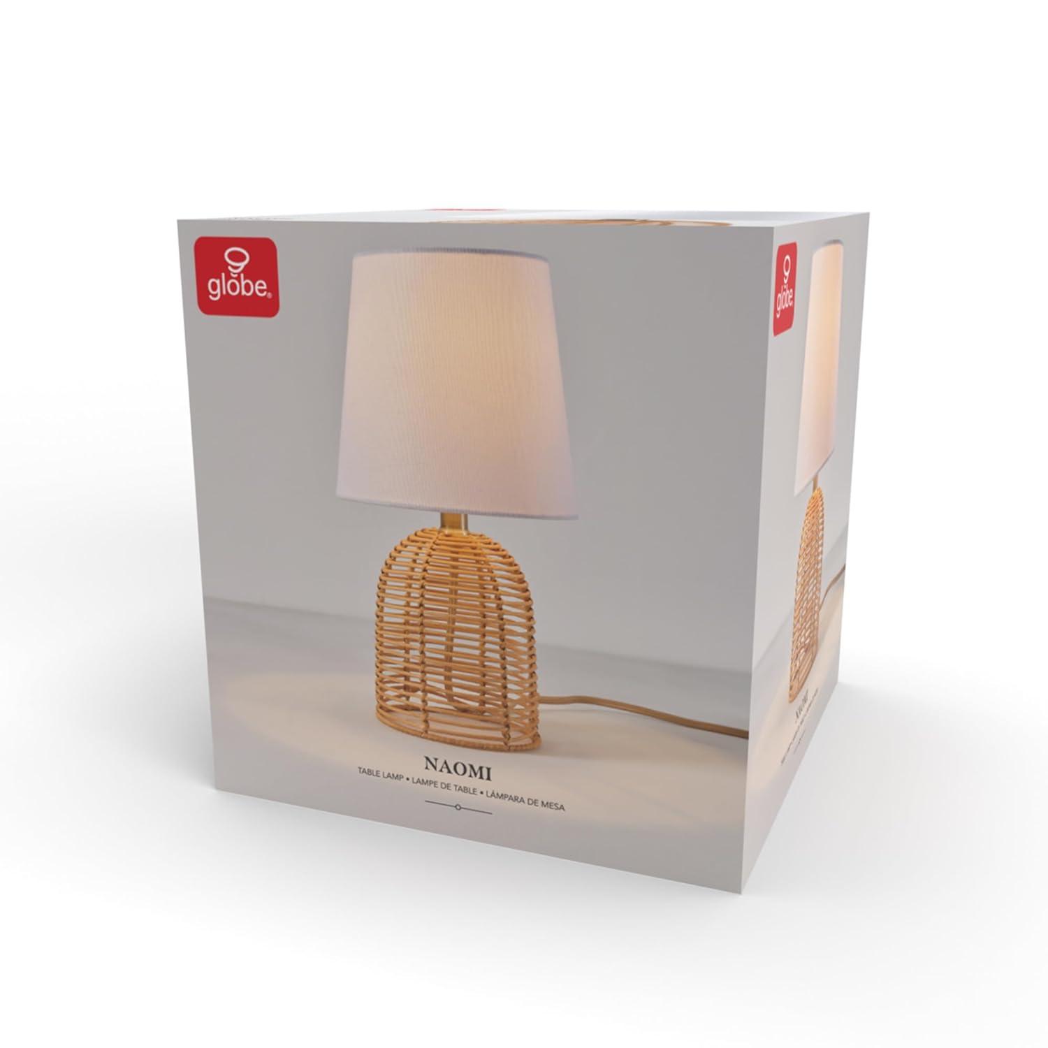 14" Table Lamp, Rattan Base, White Linen Shade, On/Off Rotary Switch on Socket, Table Lamp for Living Room, Home Décor, Lamps for Bedroom, Home Improvements, Room Décor