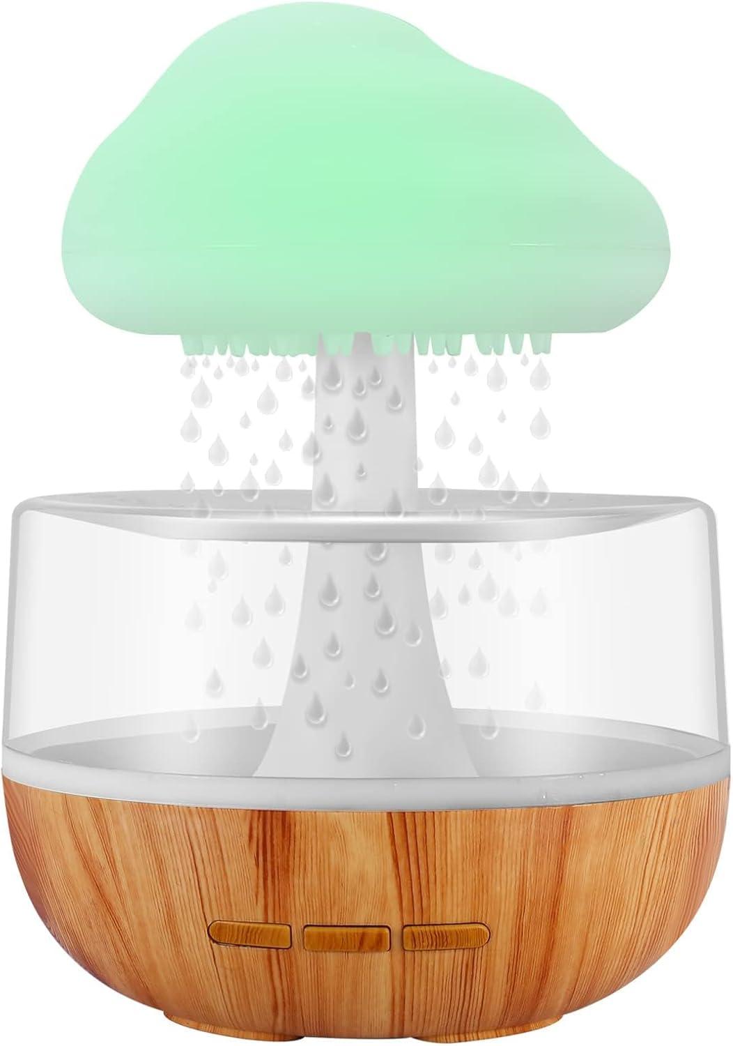 Weljoy Zen Raining Cloud Night Light Aromatherapy Essential Oil Diffuser Micro Humidifier Desk Fountain Bedside Sleeping Relaxing Mood Water Drop Sound (White) (White)