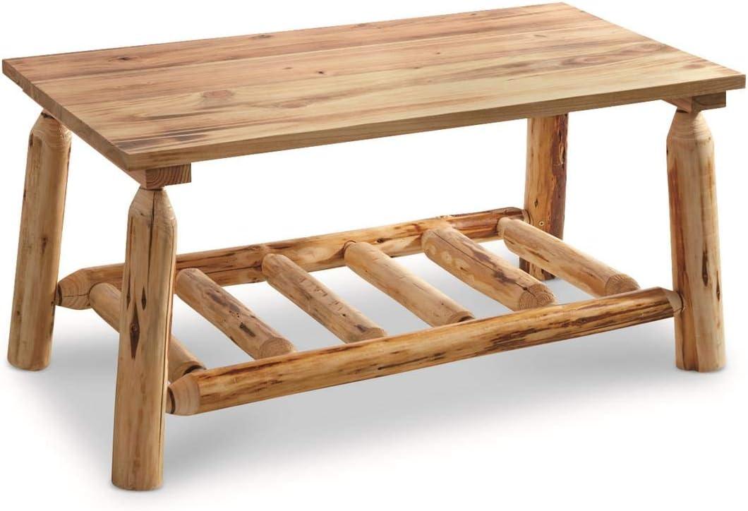 Rustic Pine Wood Rectangular Coffee Table with Storage