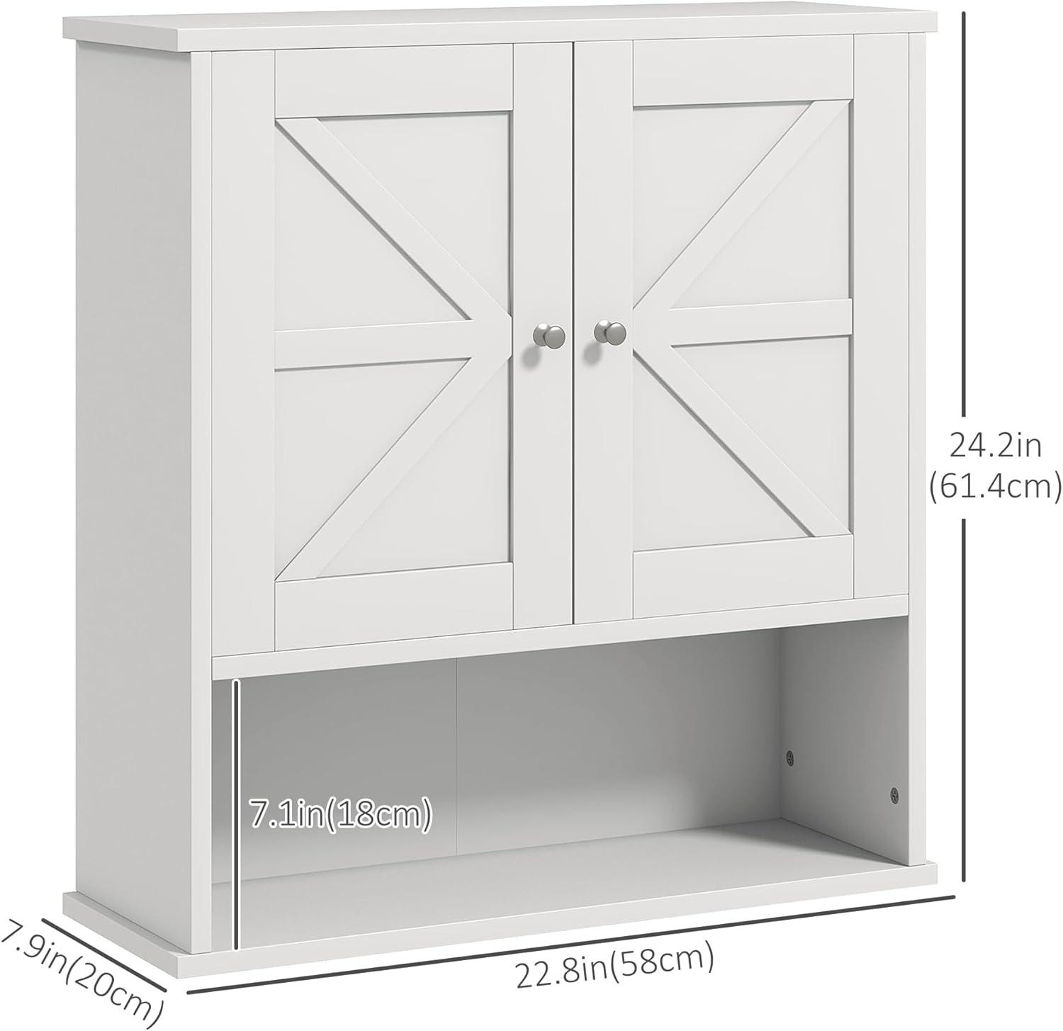 kleankin Bathroom Wall Cabinet, Farmhouse Medicine Cabinet with Open Shelf & Adjustable Shelf, Storage Cupboard for Laundry Room, White