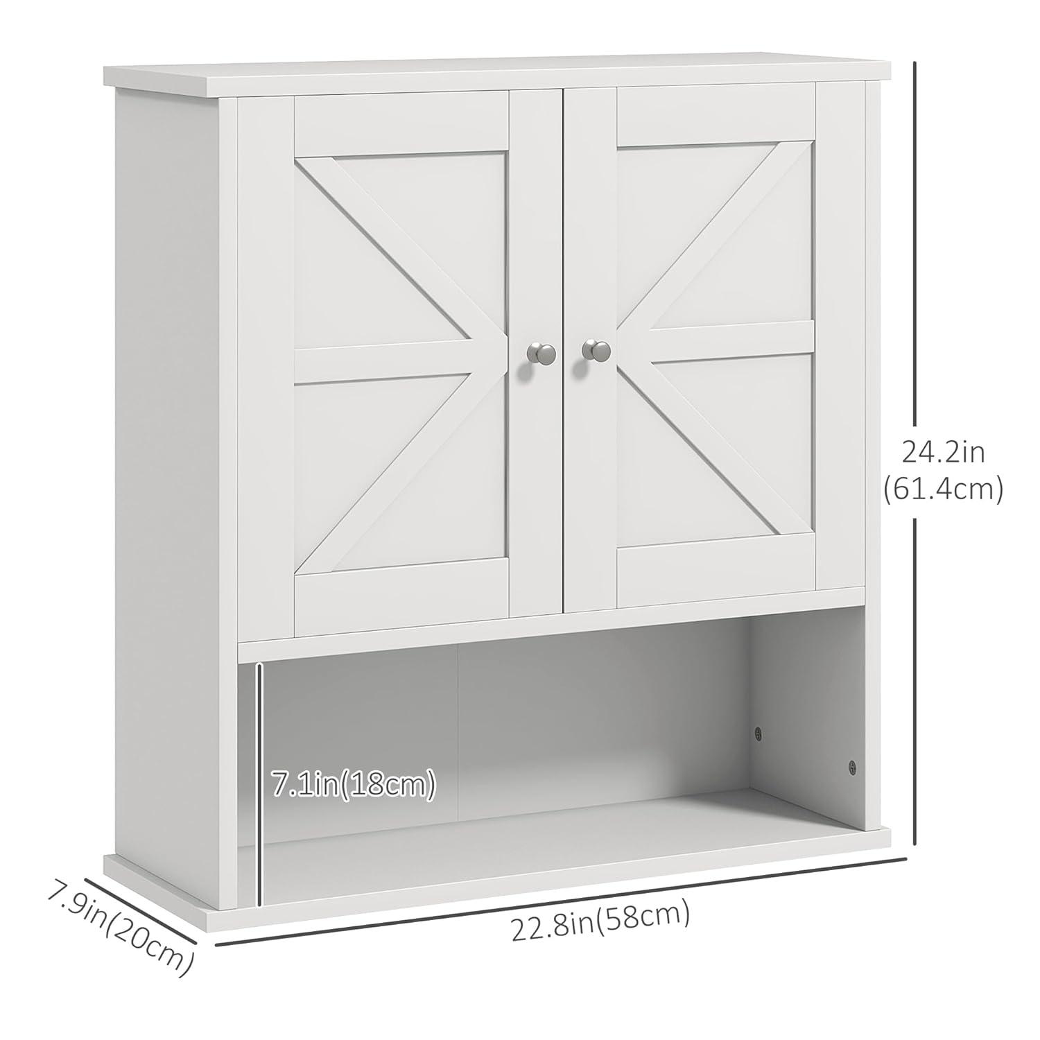 kleankin Bathroom Wall Cabinet, Farmhouse Medicine Cabinet with Open Shelf & Adjustable Shelf, Storage Cupboard for Laundry Room, White