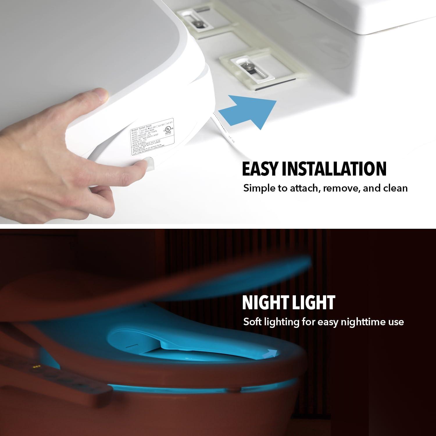 Barumi BM-5000 Electric Elongated Bidet for Toilet, Warm Seat & Air Dryer, Warm Water & Pressure, Self-Cleaning, Child Mode, Eco Mode, Night Light, Hybrid Heating, Soft Close Lid