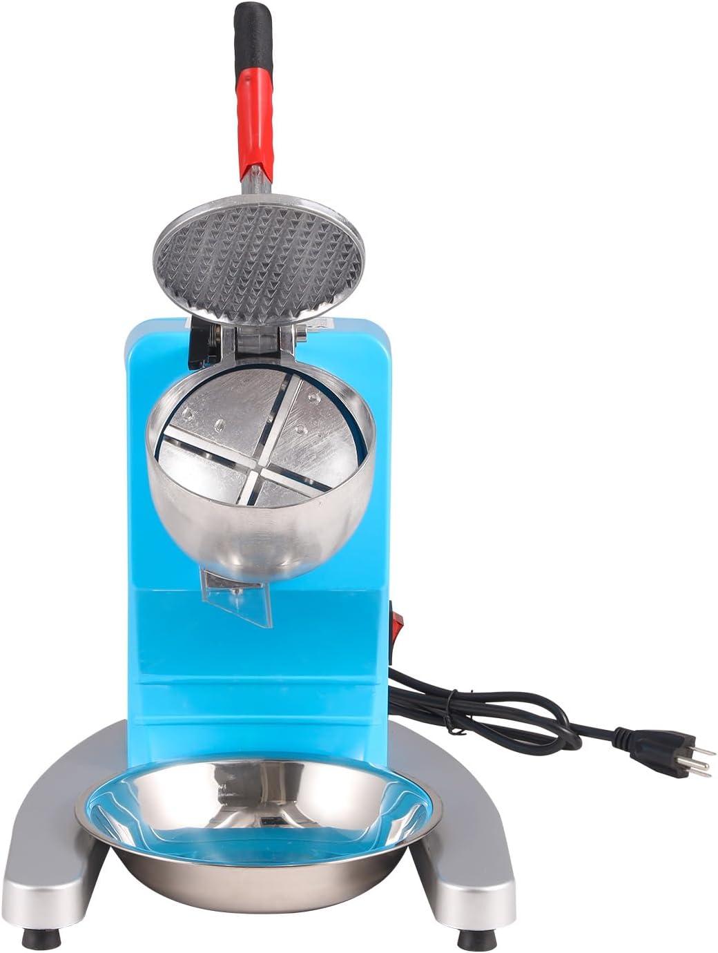 VEVOR Ice Crushers Machine, 220lbs Per Hour Electric Snow Cone Maker with 4 Blades, Stainless Steel Shaved Ice Machine with Cover and Bowl, 300W Ice Shaver Machine for Home and Commercial Use, Blue