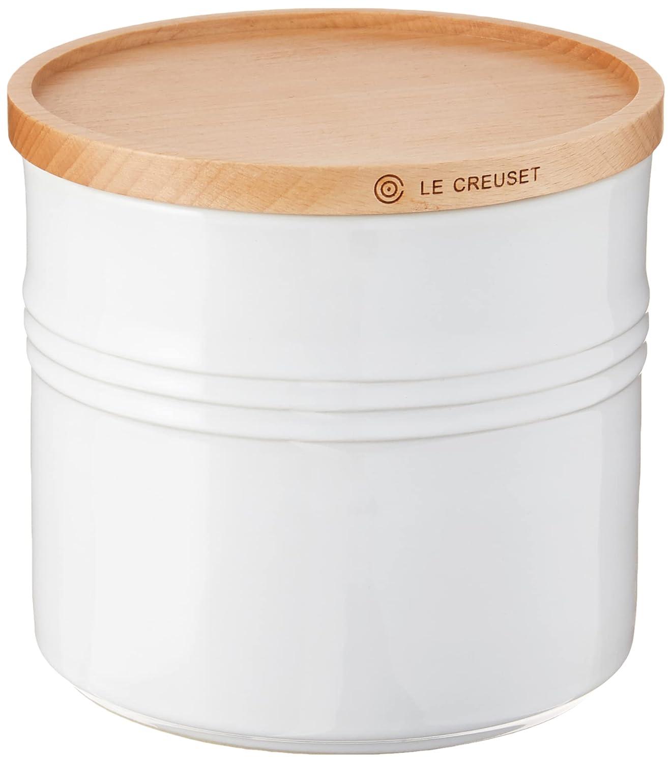 White Ceramic 1.5 qt. Canister with Beechwood Lid