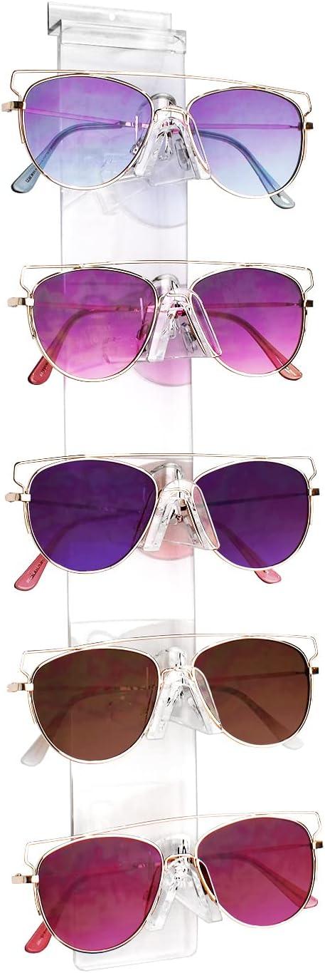 MOOCA Acrylic 5 Tier Slatwall & Wall-mounted Sunglasses Holder Organizer for Eyeglasses, Sunglasses, and Optical Glasses, Detachable Nose Features Enhance Portability & Durability