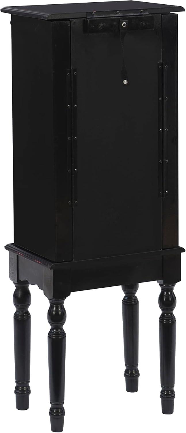 Petite Ebony Black Jewelry Armoire with Mirror and Plush Lining