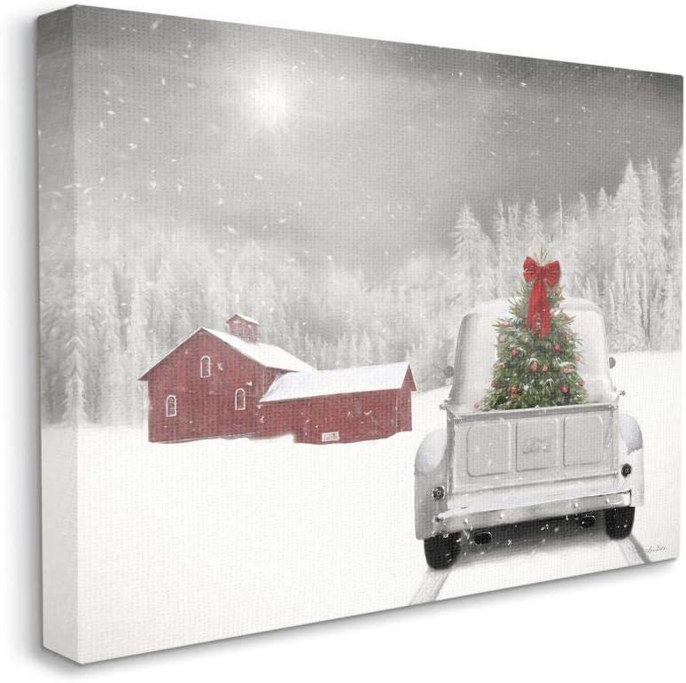 Christmas Tree at Twilight Snowy Scene Canvas Wall Art