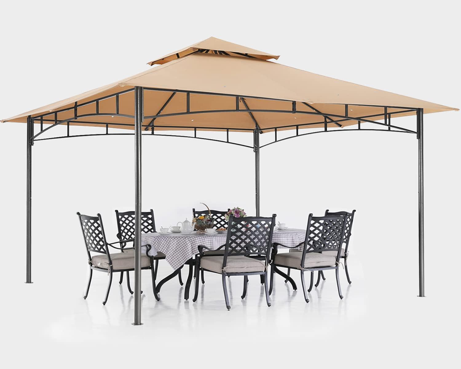 Beige 10x12 Outdoor Steel Frame Gazebo with Vented Top