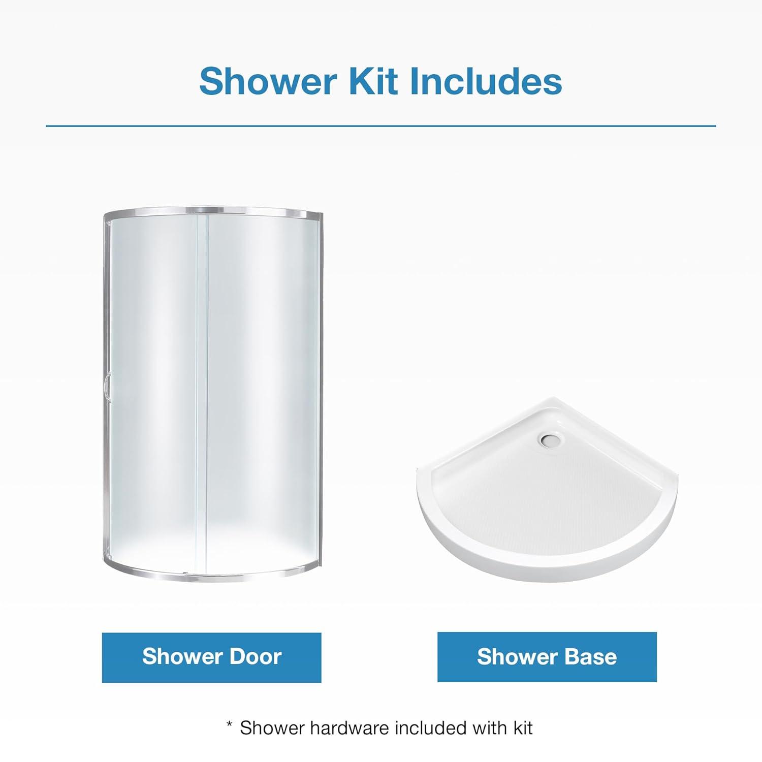 OVE Decors Breeze 33 in. Framed Round Shower Kit w/ Frosted Glass, Base