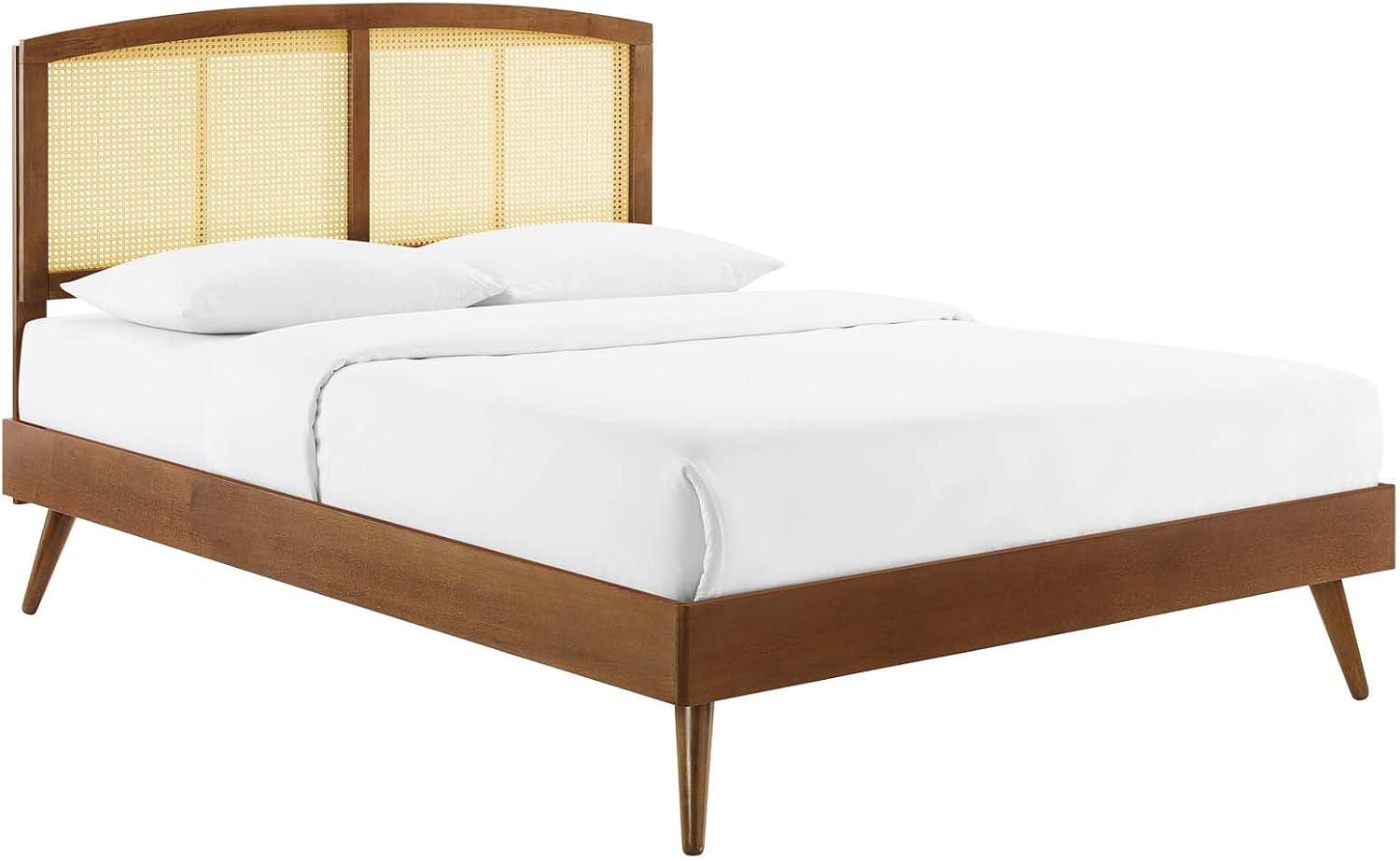 Modway Sierra Cane Rattan and Wood Queen Platform Bed with Splayed Legs - Walnut