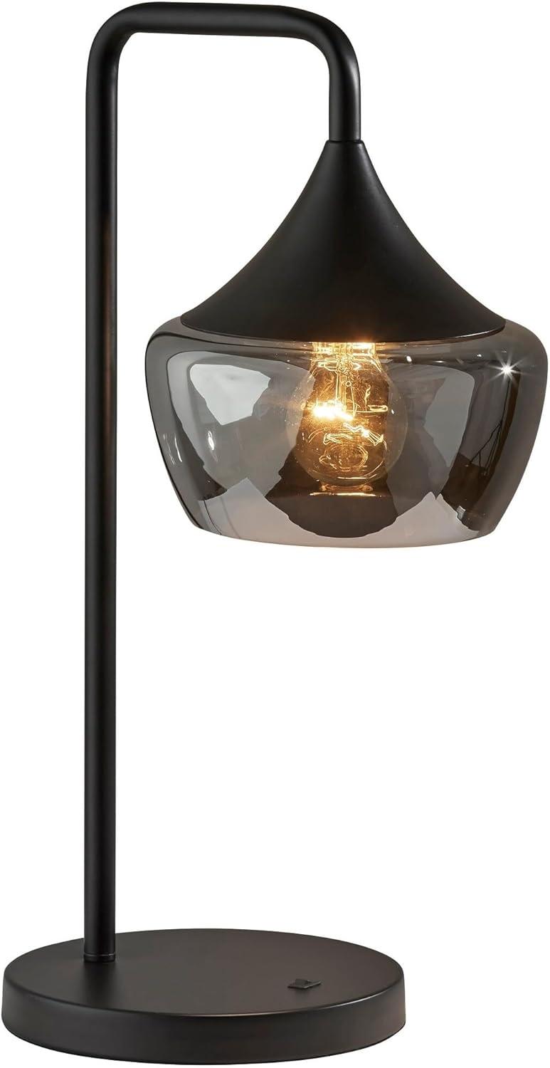 Contemporary Eliza Black Metal Table Lamp with Smoked Glass Shade