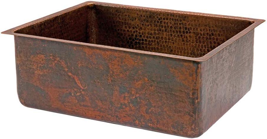 Premier Copper Products KSDB25199 25" Hammered Copper Single Basin Kitchen Sink