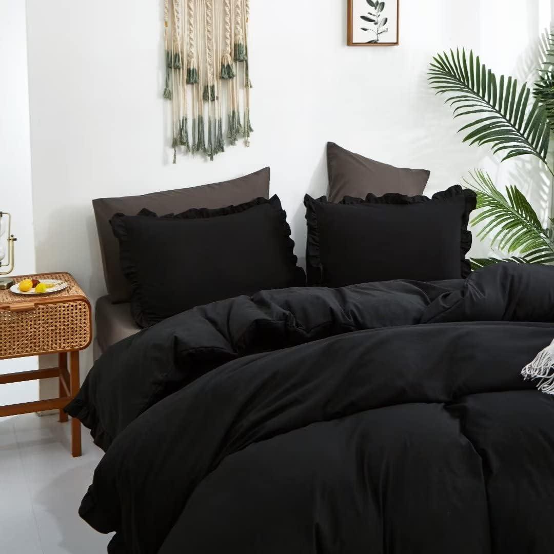 Bedding Comforter Black Ruffle - King - 3 Piece