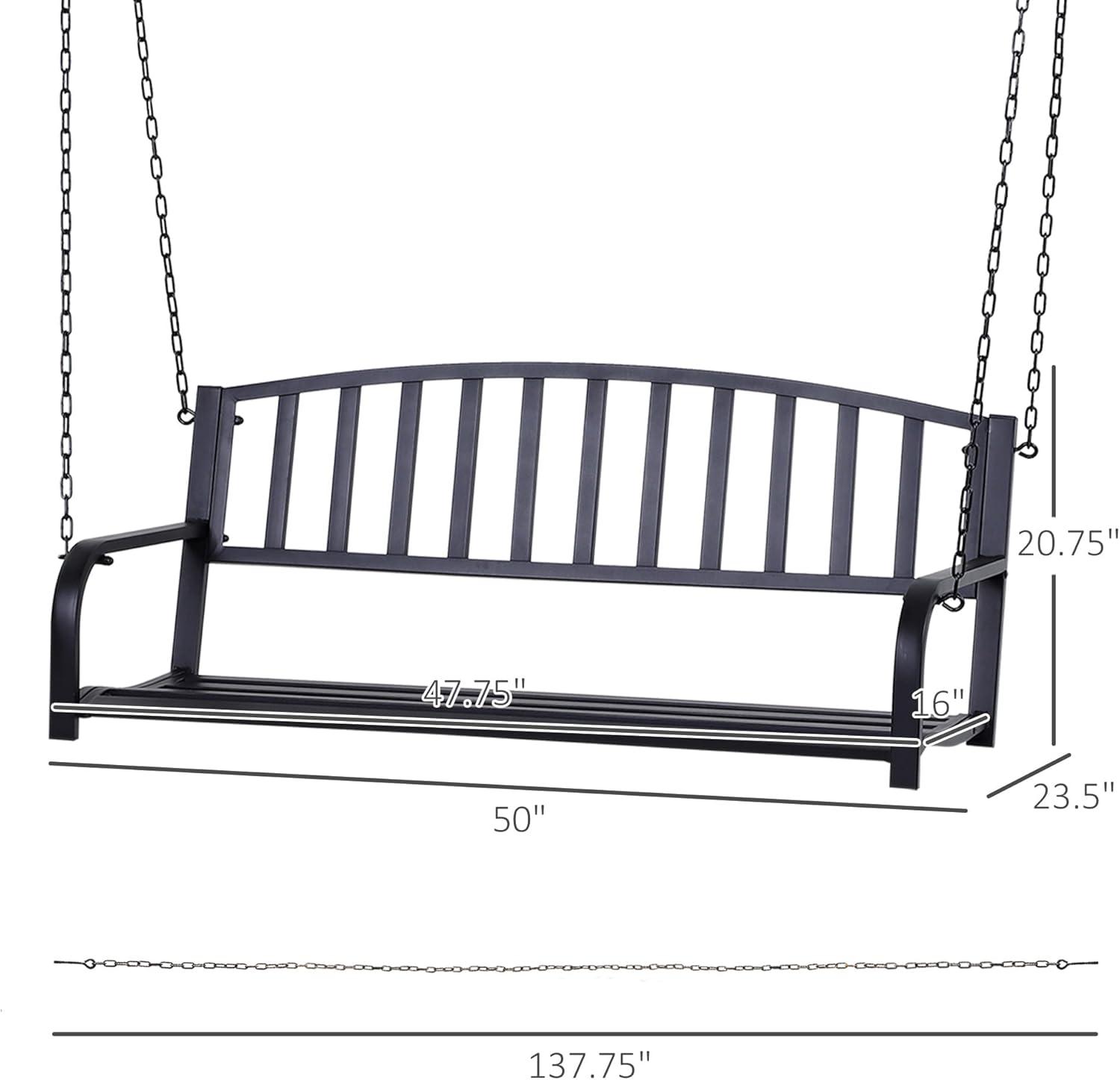 Outsunny 2-Person Metal Outdoor Porch Swing, Hanging Outdoor Swing Chair, Hanging Steel Patio Bench for Deck, 528lb Weight Capacity, Black