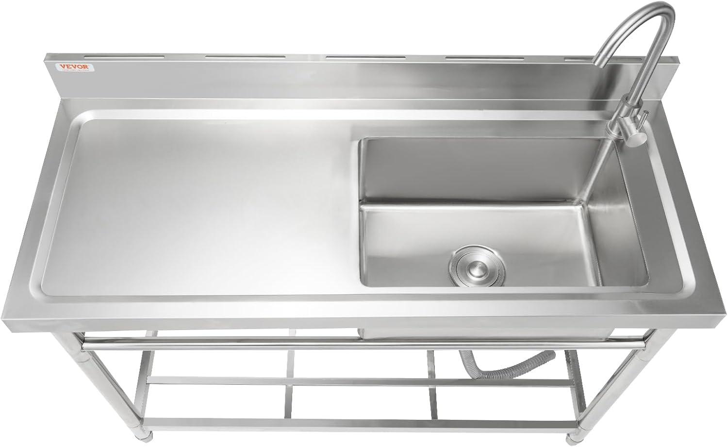 39.4'' L x 19.6'' W Silver Free Standing Laundry Sink with Faucet