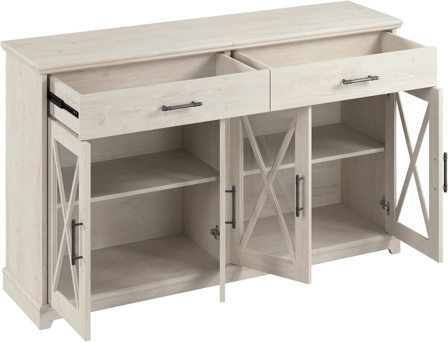 Bush Lennox Engineered Wood Buffet Cabinet with Drawers in Linen White Oak