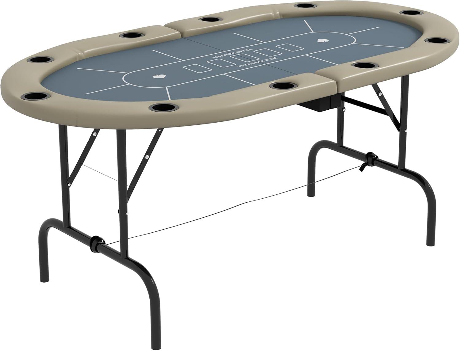 Foldable 70'' Oval 10-Player Blue and Beige Blackjack Poker Table