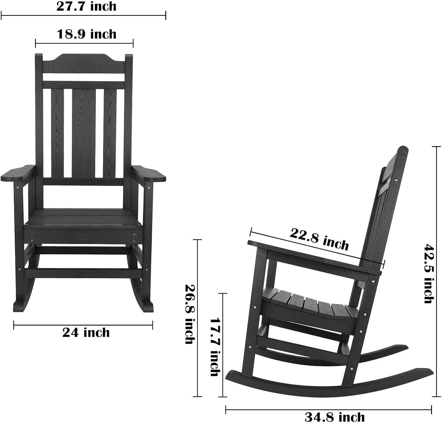 Black High Back All-Weather Rocking Chair with Arms