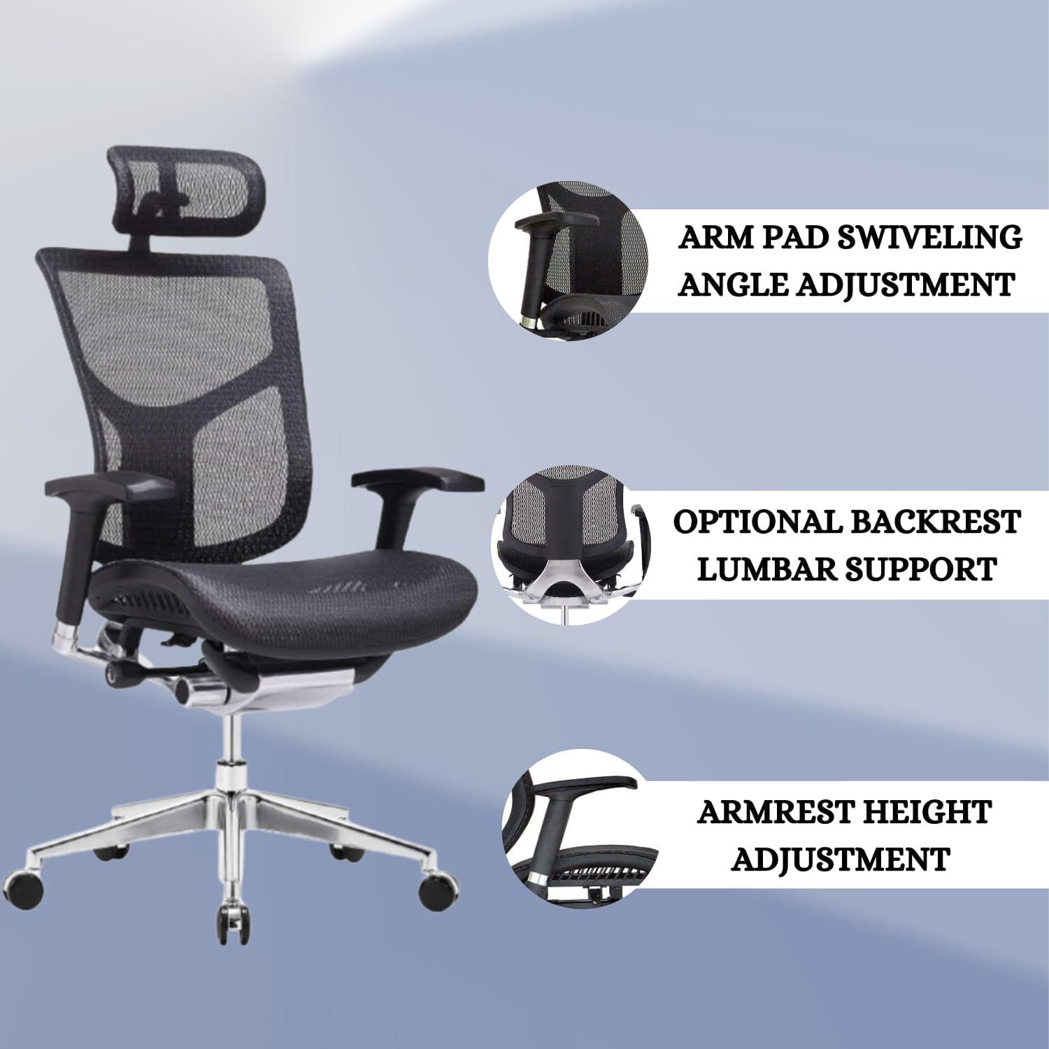 GM Seating Dreem XL Luxury Mesh Series Executive Hi Swivel Chair Chrome Base with Headrest, Black, Seat Slider