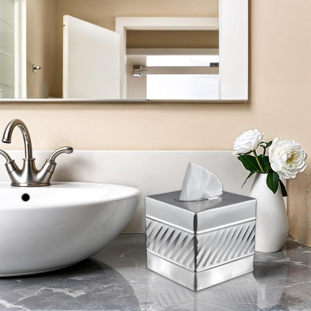 Wave Embossed Metal Tissue Box Cover