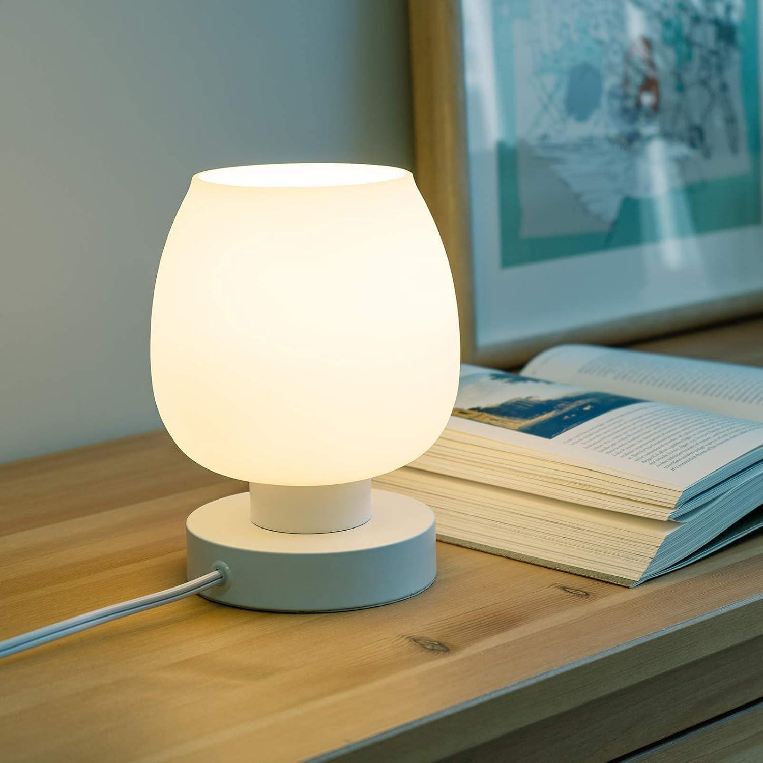 Small White Opal Glass Touch Table Lamp Set with 3-Way Switch