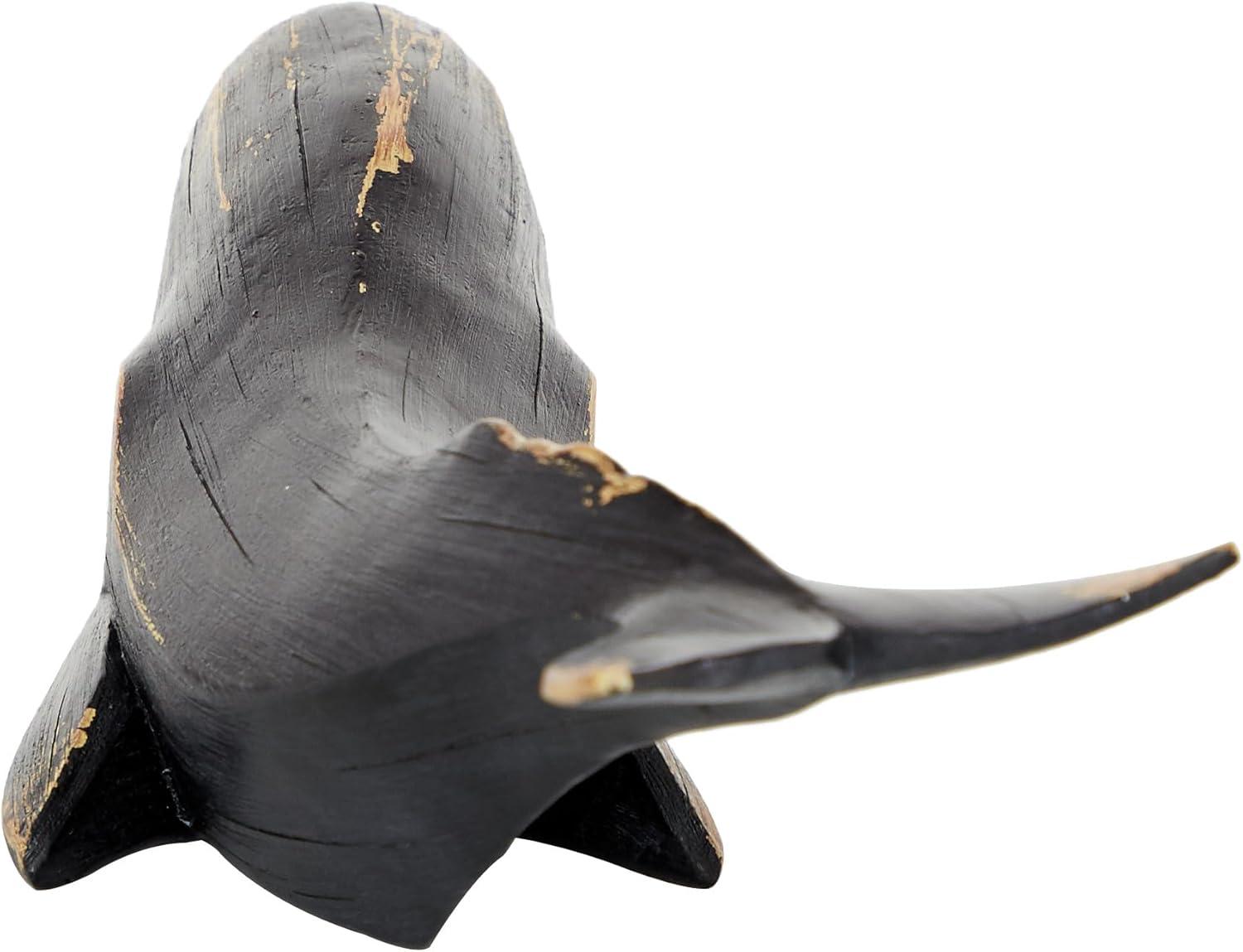 Elegant Coastal Black Resin Whale Sculpture 18"x9"x8"