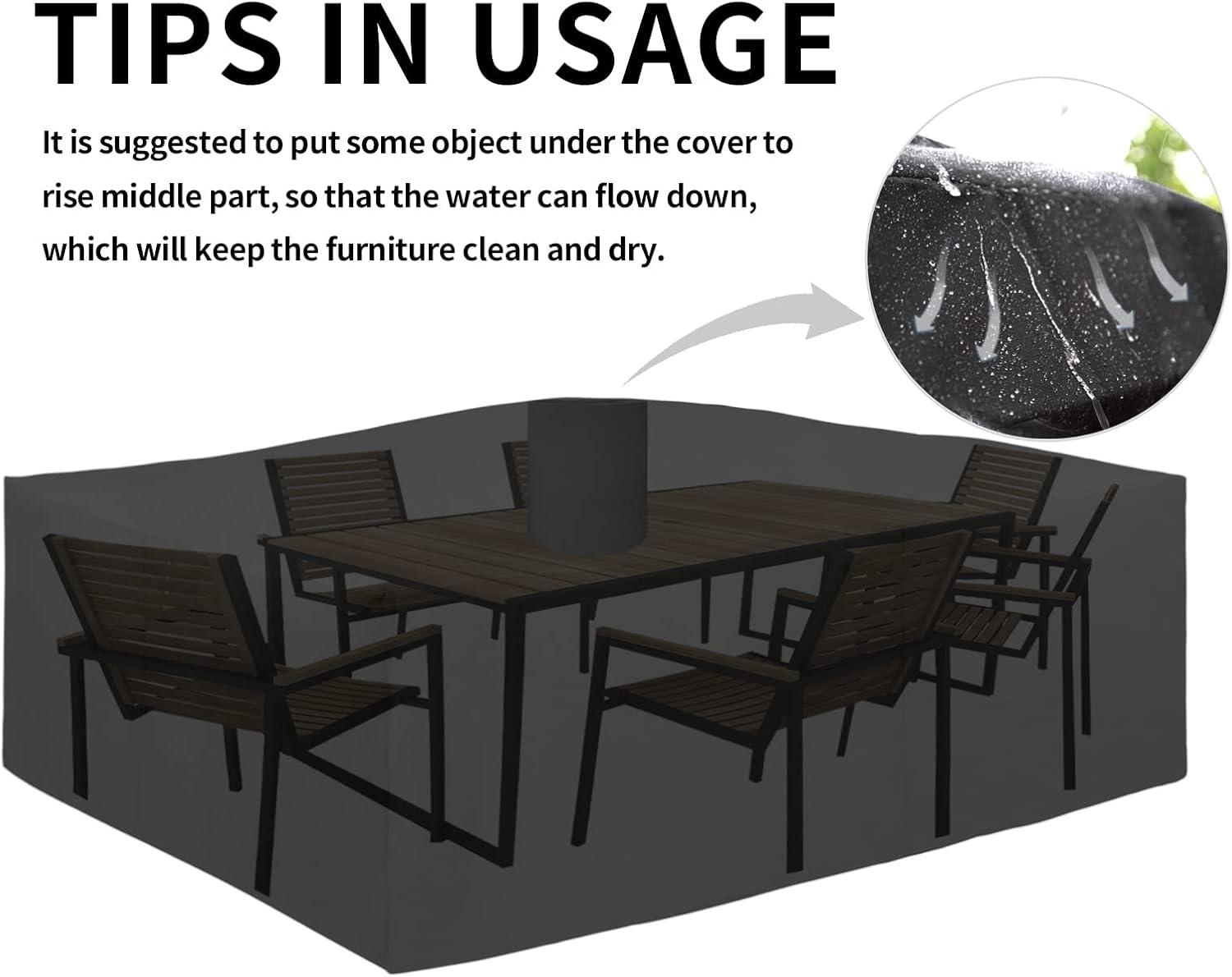 600D Heavy Duty Patio Furniture Cover, Outdoor Rectangular Table And Chair Set Cover, Waterproof Outdoor Sectional Set Cover (110"L X 84"W X 28"H, Black)