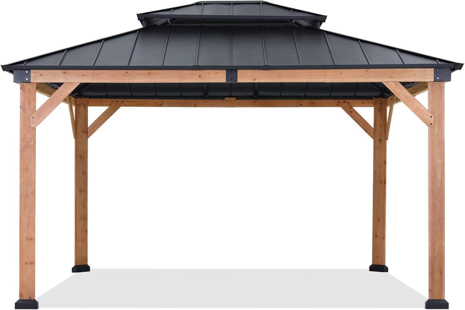 11x13 Cedar Wood Gazebo with Black Metal Double Roof