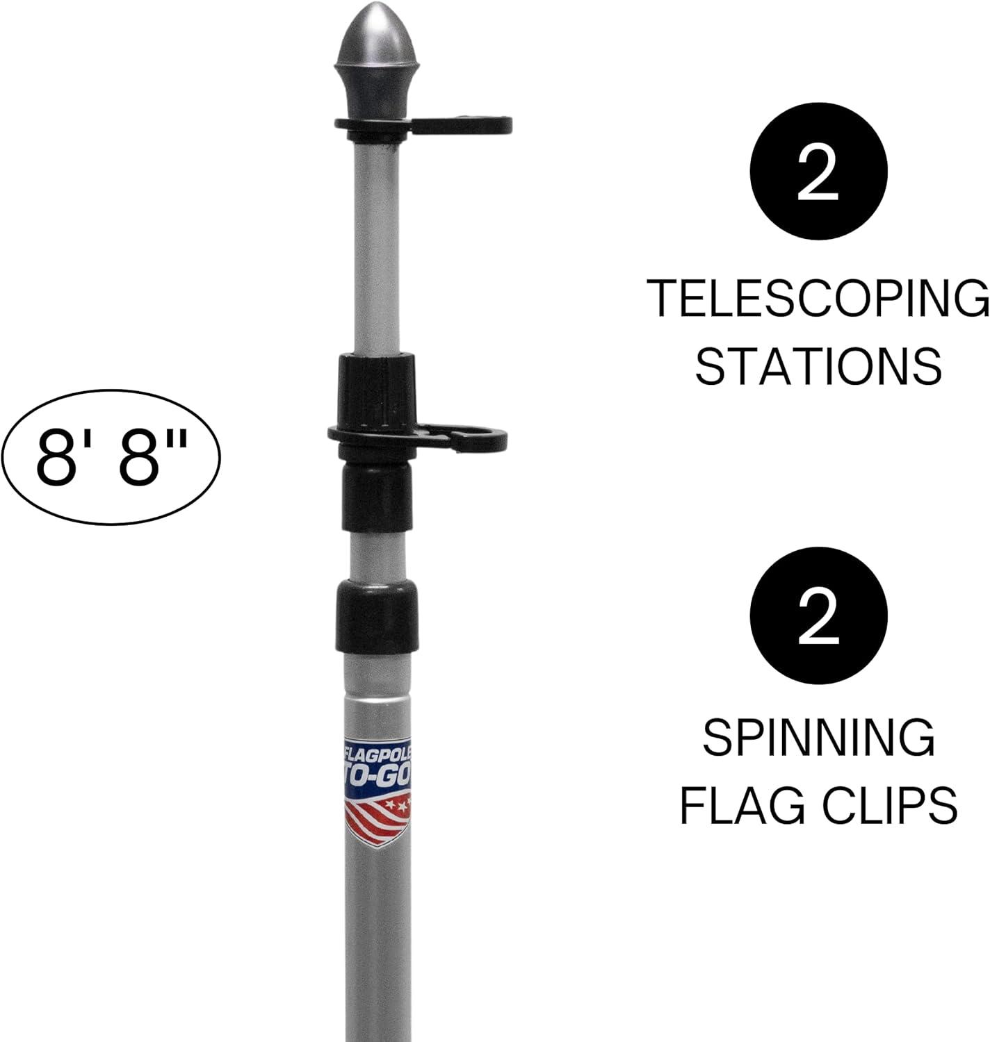 Telescoping 9' Silver Aluminum Portable Flagpole