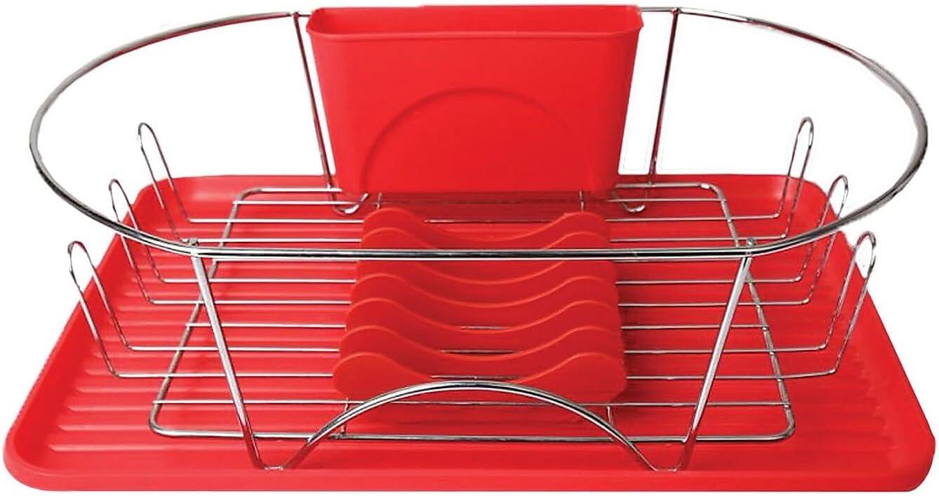 MegaChef 17 Inch Red and Silver Dish Rack