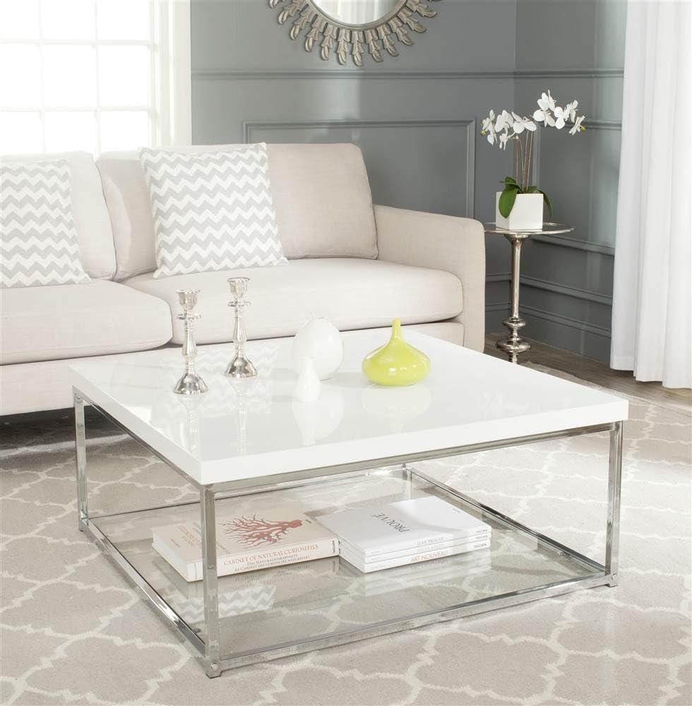 Malone High Gloss Coffee Table - White/Chrome - Safavieh