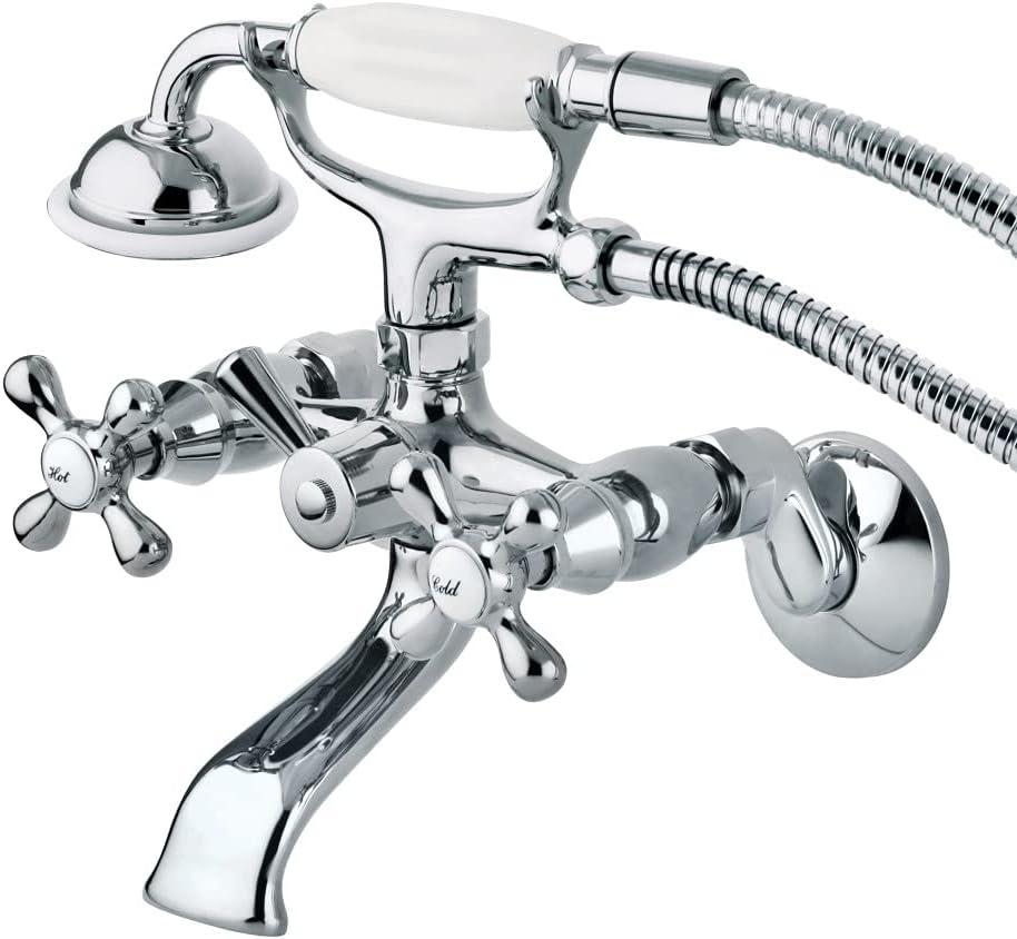 Kingston Brass Kingston Three-Handle 2-Hole Tub Wall Mount Clawfoot Tub Faucet with Hand Shower