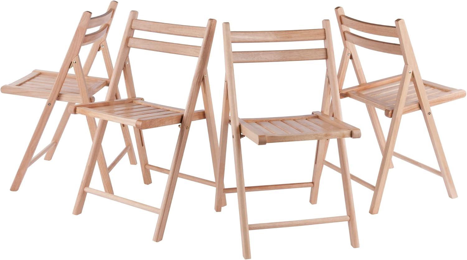 Natural Finish Armless Folding Wood Chair Set of 4