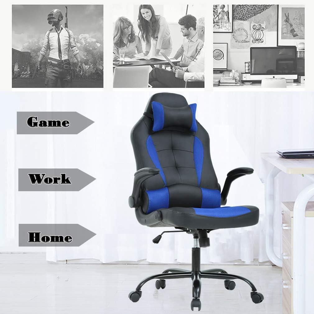 Adjustable Blue and Black PU Leather Gaming Chair with Lumbar Support