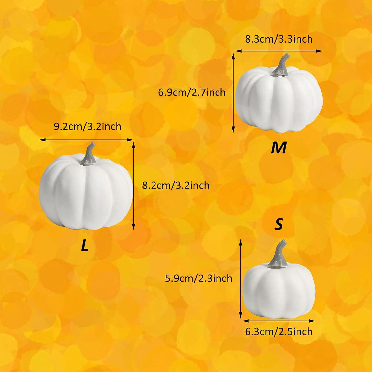 Bibana 12 Pack Artificial Assorted Pumpkins, Mini Fake Pumpkins Artificial Vegetables for Halloween,Harvest Thanksgiving Party Decor (White)