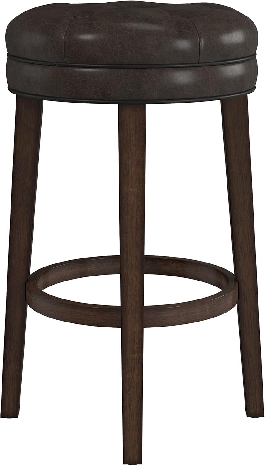 Dark Brown Backless Swivel Wood Bar Stool