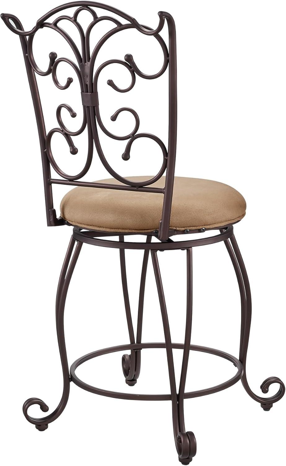 Elegant Traditional Swivel Counter Stool in Bronze with Plush Light Brown Cushion