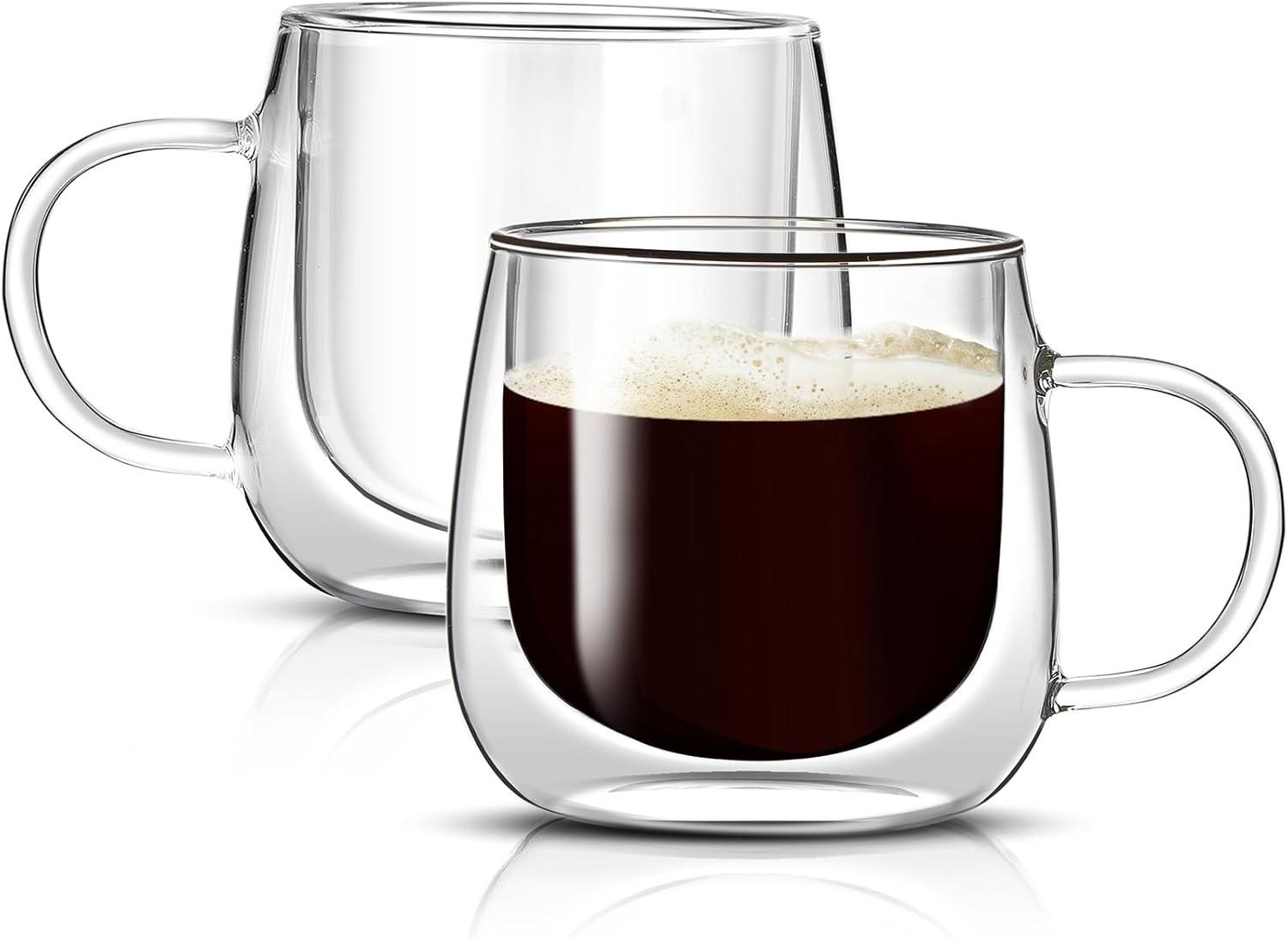 Clear Double Wall Glass Coffee Mugs Set of 2, 10oz