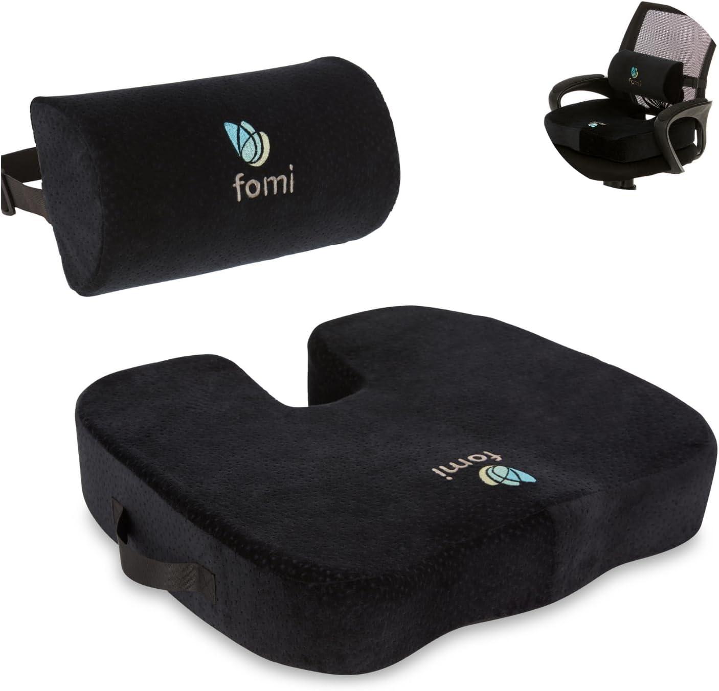 FOMI Extra Thick Coccyx Seat Cushion and Back Support Combo