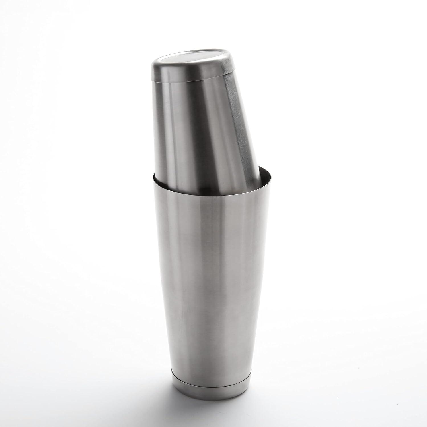 Satin Silver Stainless Steel Boston Shaker Set, 18 oz and 28 oz