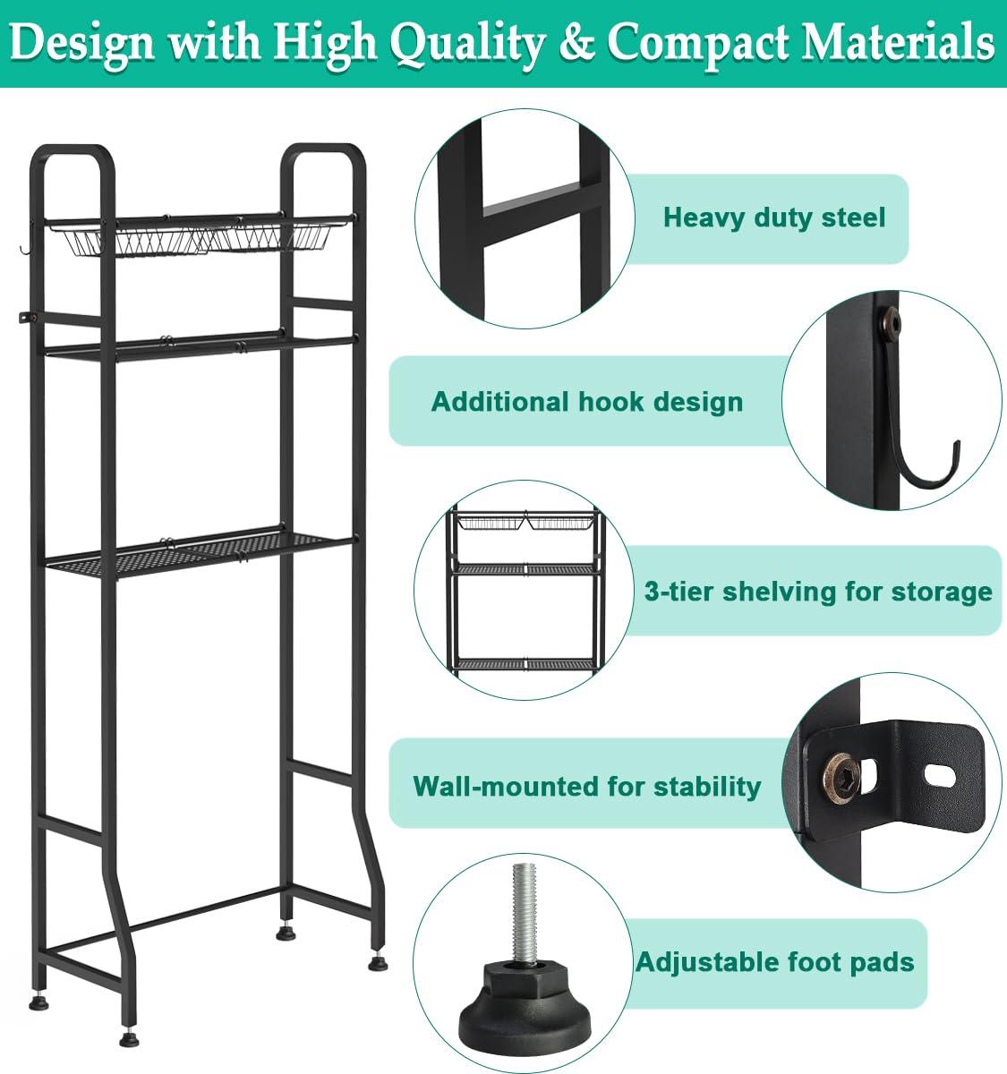 Over The Toilet Storage Shelf For Bathroom, 3-Tier Above Toilet Rack Bathroom Organizer With Adjustable Shelves And Hanging Hooks, Easy To Assemble & Space Saving, White