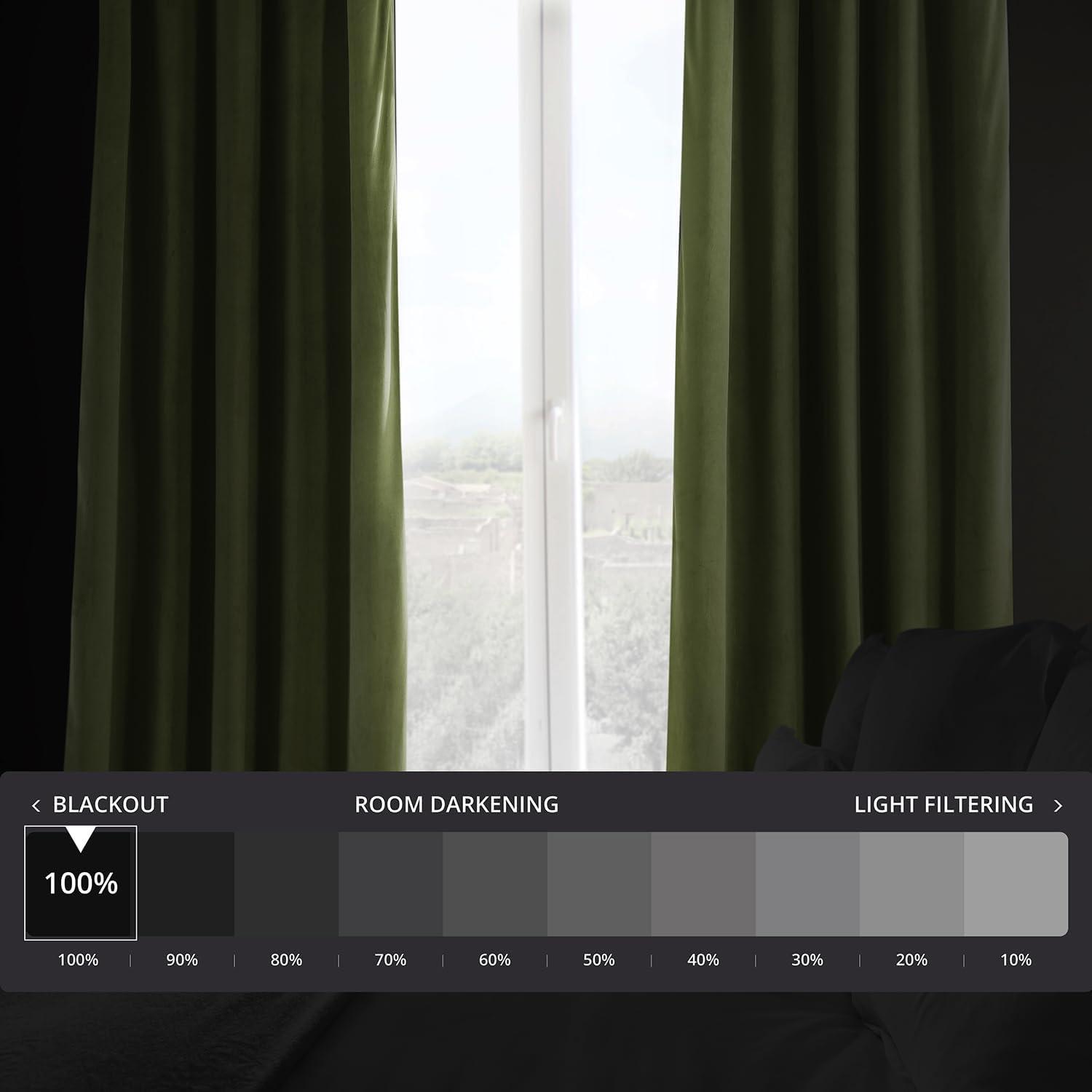 Half Price Drapes Signature Basque Green Velvet Blackout Curtains For Bedroom(1 Panel), 50WX 84L