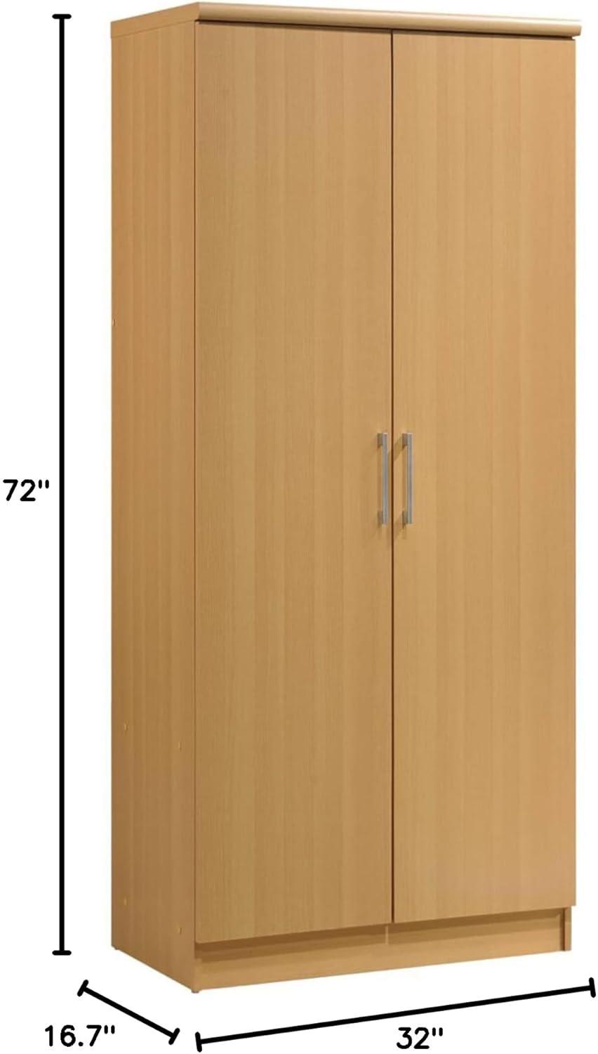 Beech 2-Door Wardrobe with Mirror and Garment Rod