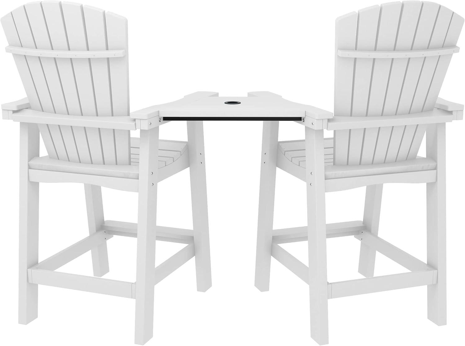 JUSTLET Tall Plastic Adirondack Chair Set of 2 W/ Outdoor Barstools and Connecting Tray, Brown