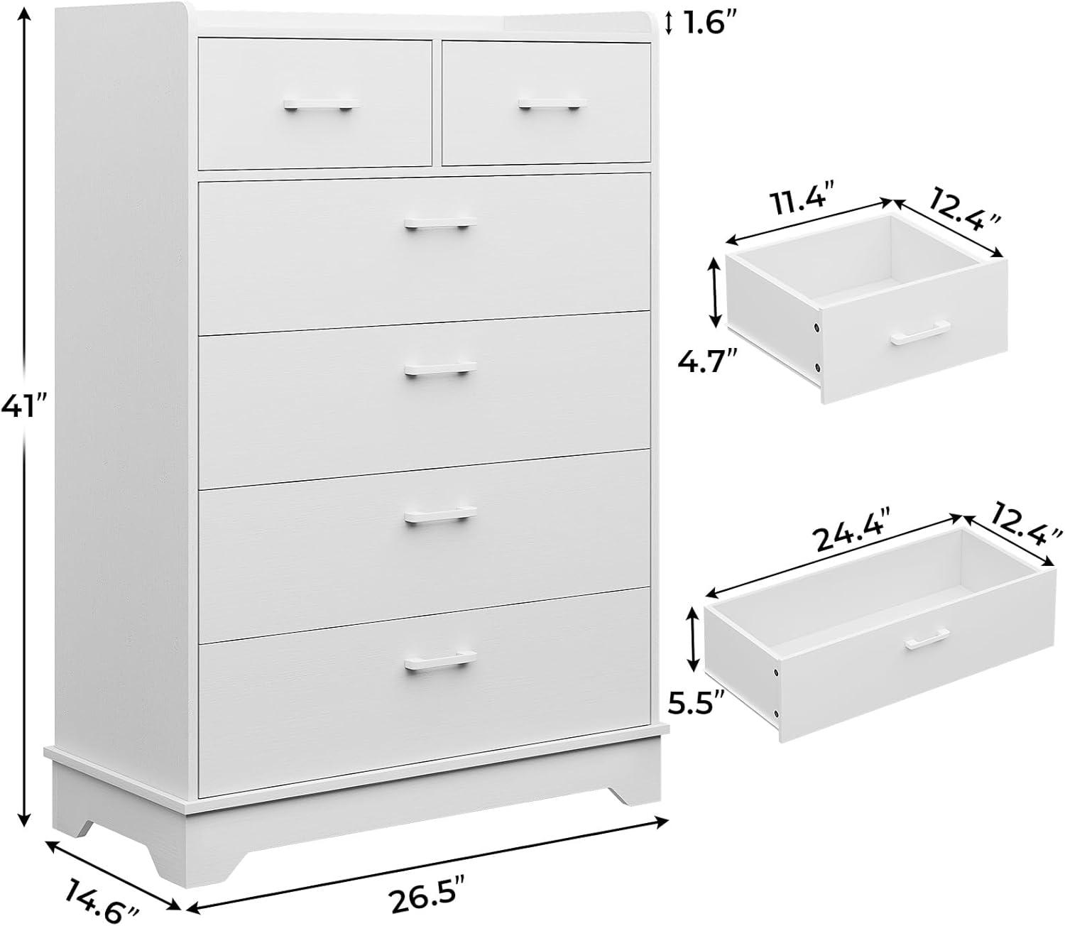 Homfa White Dresser with 6 Drawers, Vertical Chest of Drawers Wood Storage Cabinet for Bedroom Living Room