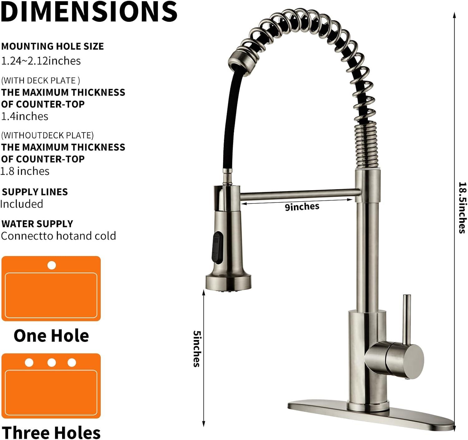 Brushed Nickel Stainless Steel Pull Down Kitchen Faucet with Deck Plate