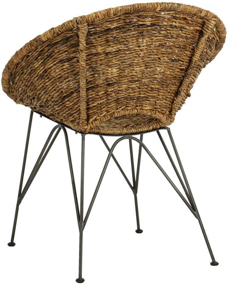 SAFAVIEH Sierra Rattan Mid-Century Nautical Accent Chair, Natural/Dark Steel