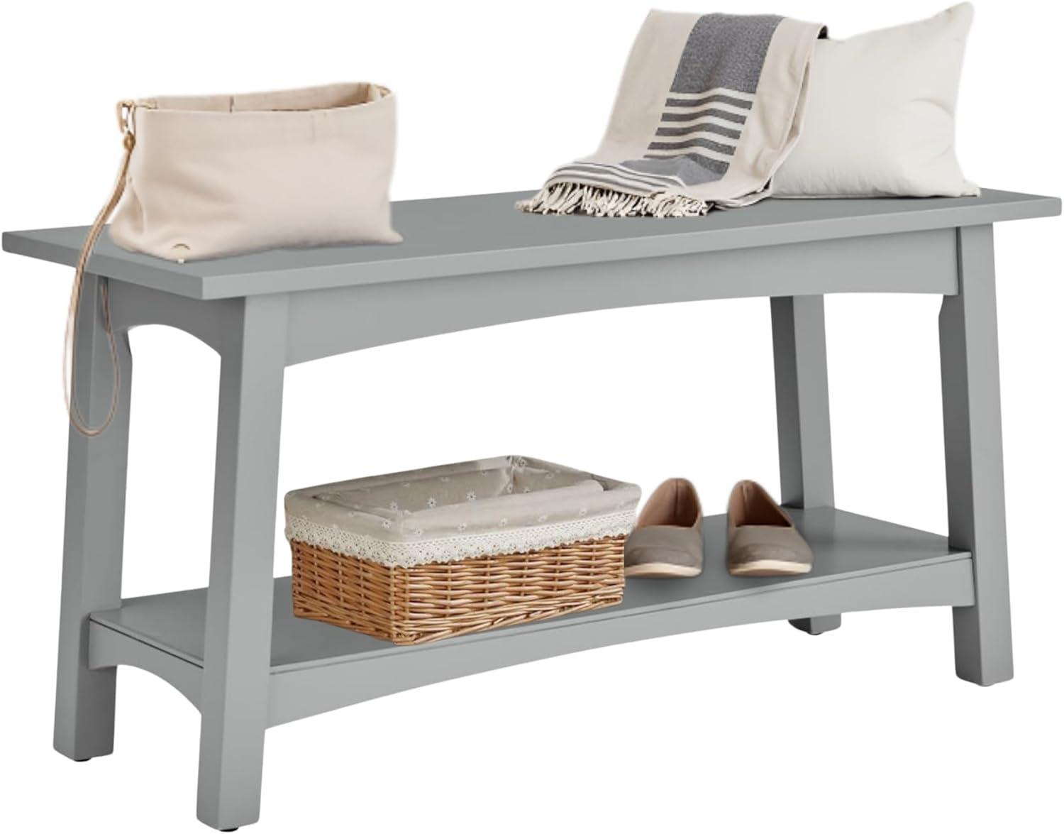 Alaterre Craftsbury 36 in. Sturdy Pine Wood Entryway Bench, Open Design Accent Furniture, Gray