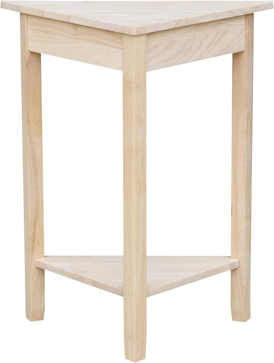 Corner End Table Unfinished - International Concepts: Solid Wood, Triangle Shape, Shelf Storage