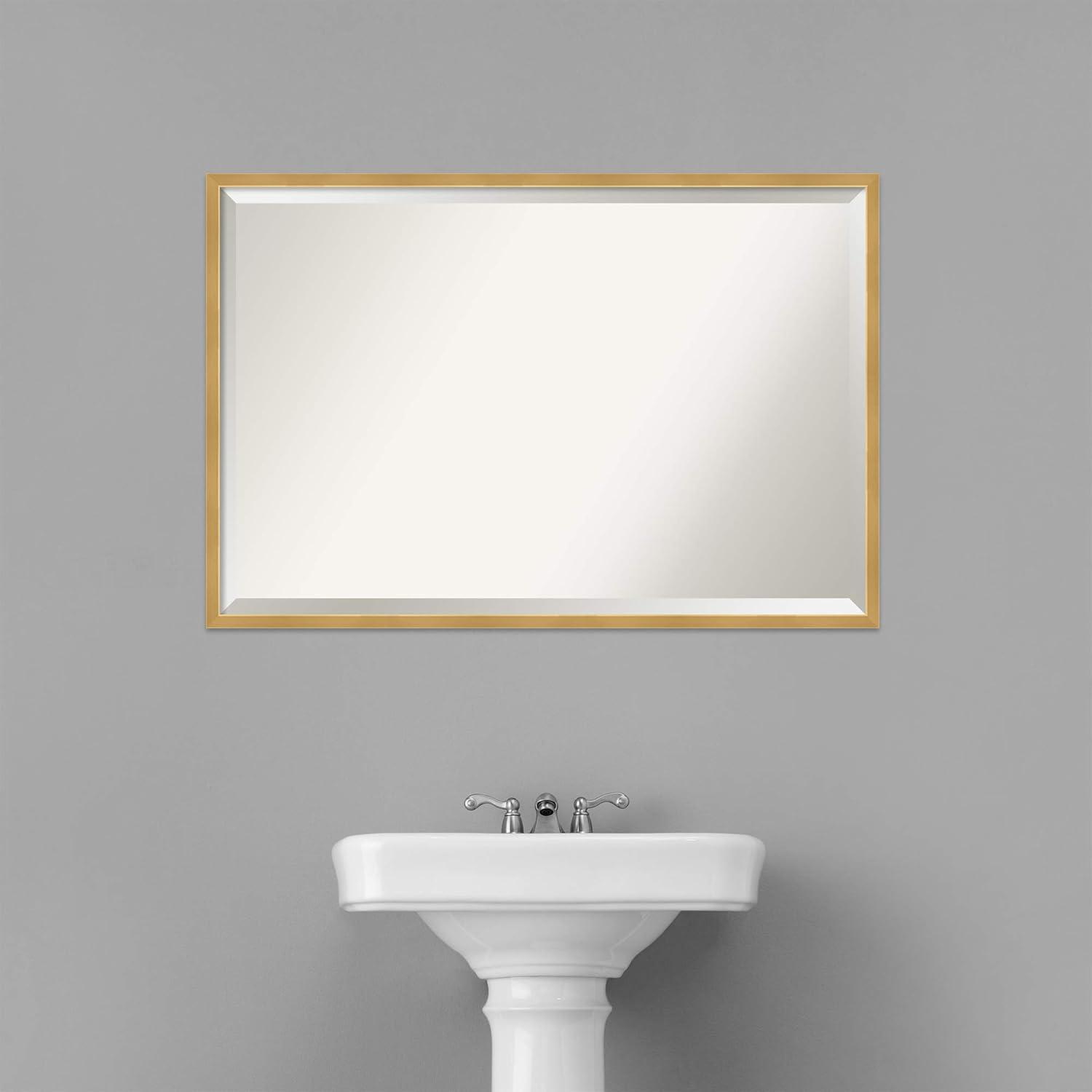 Amanti Art Beveled Wood Bathroom Wall Mirror - Svelte Polished Gold Frame Outer Size: 37 x 25 in